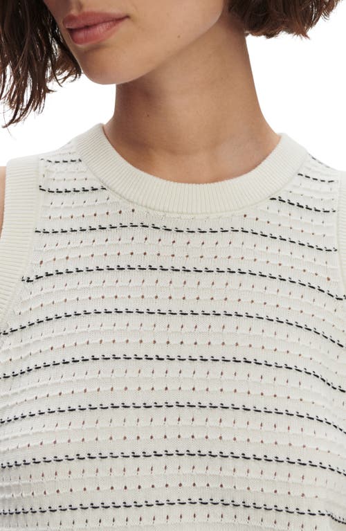 Varley Mindy Mixed Stitch Stripe Sleeveless Cotton Sweater Minidress In White