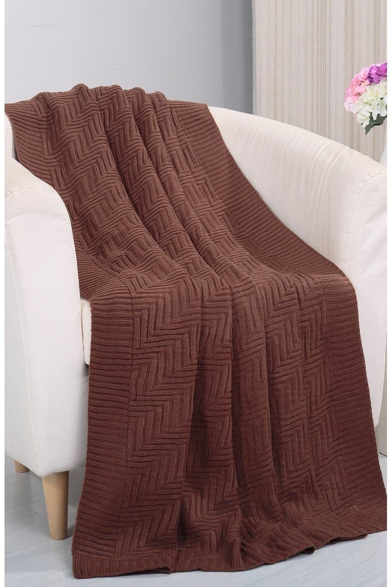 Chevron Knit Throw Blanket, Alternate, color, CHOCOLATE