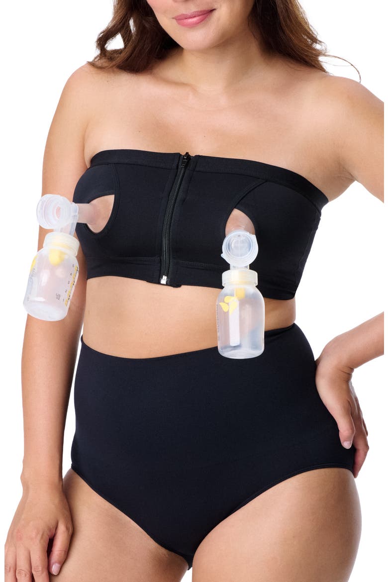 Motherhood Women's Maternity Seamless Front Close Nursing and Hands-Free Pumping Bandeau Bra, Alternate, color, Core Black