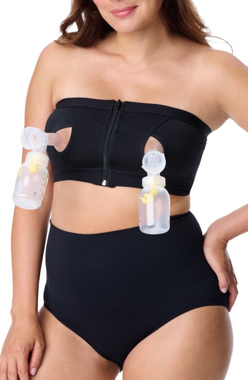 Motherhood Maternity Maternity Seamless Front Close Nursing And Hands-free Pumping Bandeau Bra In Black