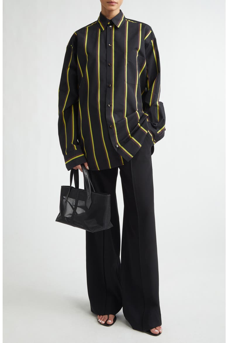 Alia Stripe Cotton & Silk Button-Up Shirt, Alternate, color, BLACK MULTI