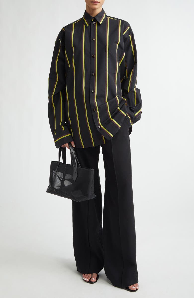 Proenza Schouler Alia Stripe Cotton & Silk Button-Up Shirt, Alternate, color, Black Multi