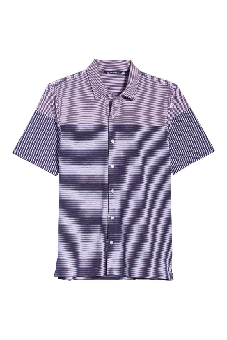 Classic Fit Stripe Short Sleeve Button-Up Sport Shirt, Alternate, color, MAJESTIC