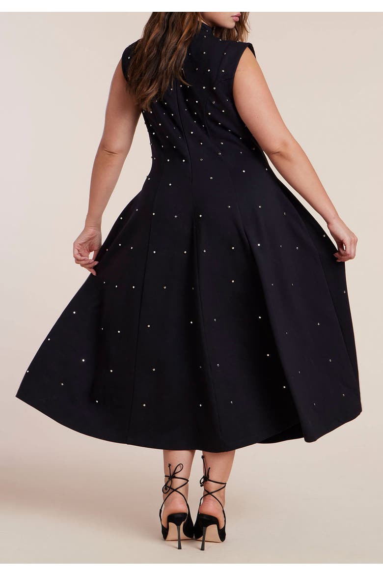 Stud Detail Ponte Midi Dress, Alternate, color, BLACK ONYX