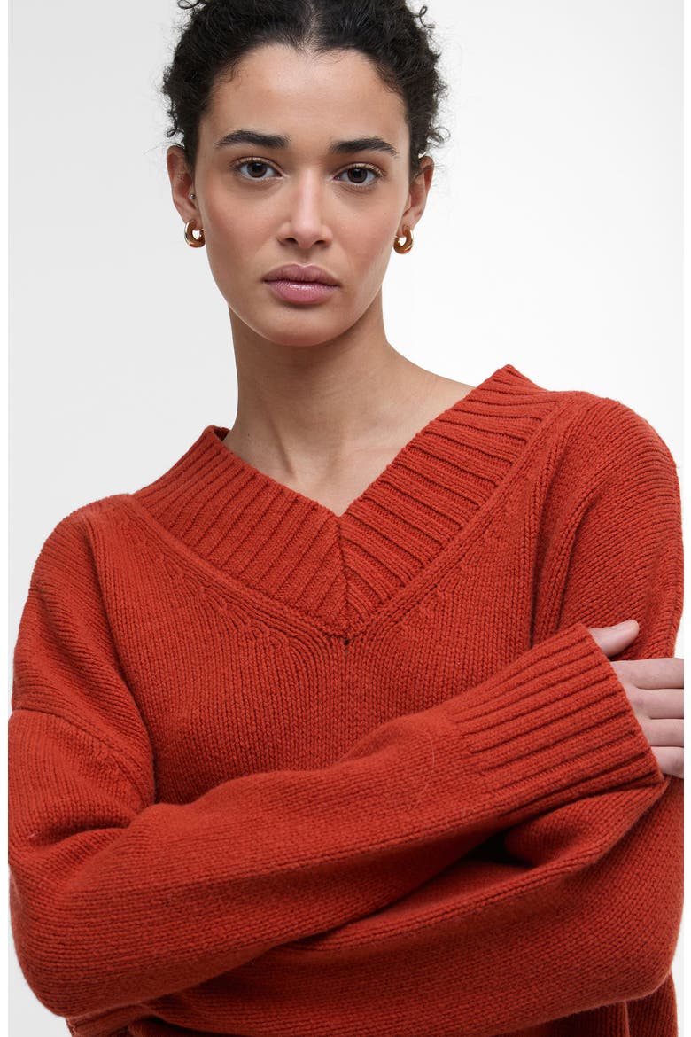 Antonia Merino Wool V-Neck Sweater, Alternate, color, BURNT ORANGE