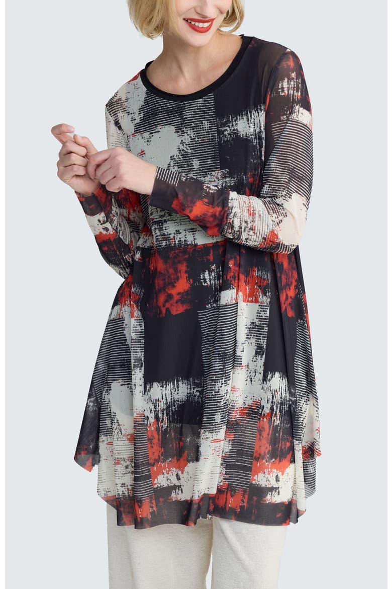 Gwyneira Printed Mesh Tunic, Main, color, Red Print