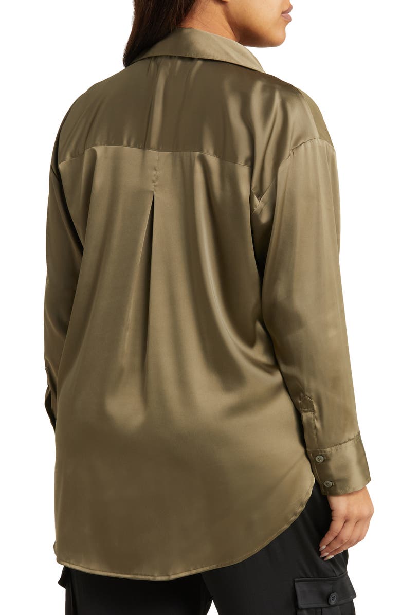 Open Edit High-Low Satin Button-Up Shirt, Alternate, color,