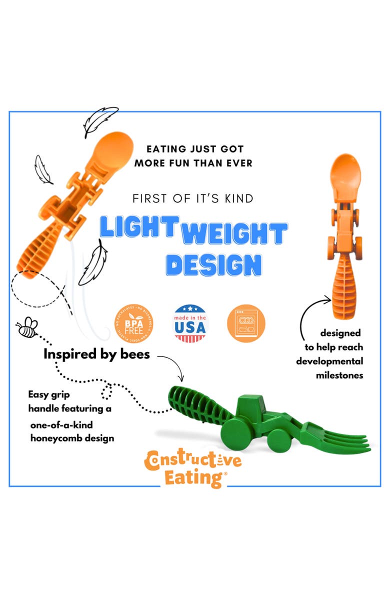 Constructive Eating Set of 2 Tractor Utensils for Kids and Toddlers, 1 Pack, Alternate, color, Green