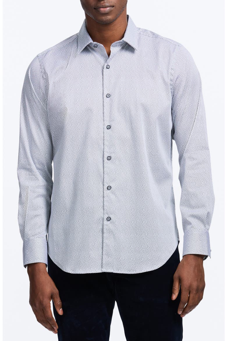 Cheslyn Geometric Print Stretch Cotton Button-Up Shirt, Main, color, GREY MULTI