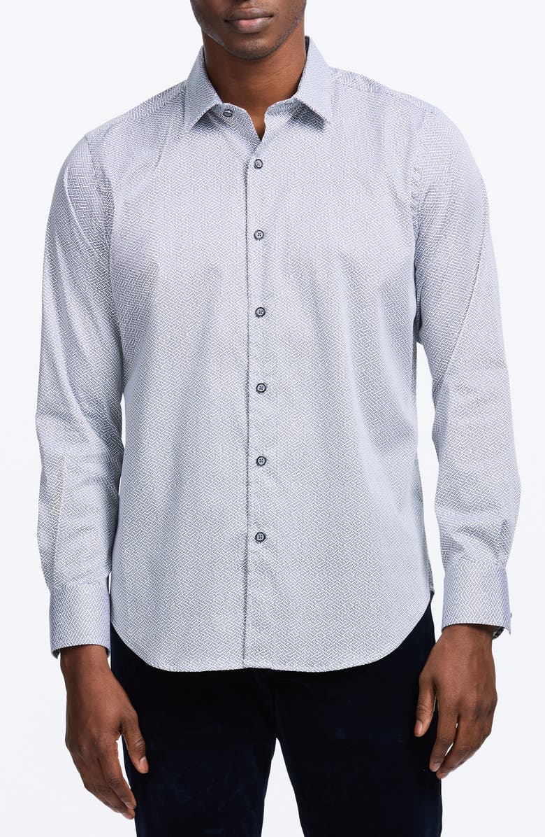 Robert Graham Cheslyn Geometric Print Stretch Cotton Button-Up Shirt, Main, color, Grey Multi
