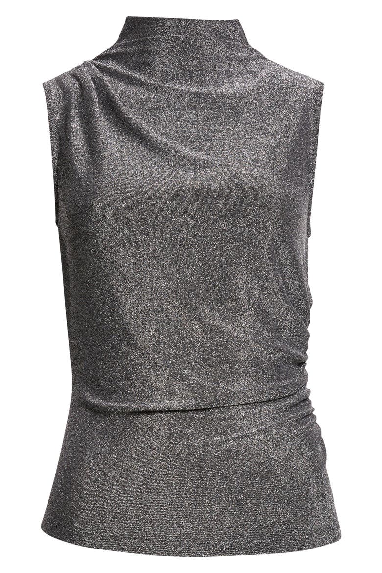 Mylie Metallic Mock Neck Top, Alternate, color, GUNMETAL