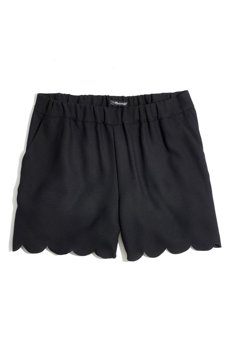 Scallop Hem Pull-On Shorts, Alternate, color, TRUE BLACK