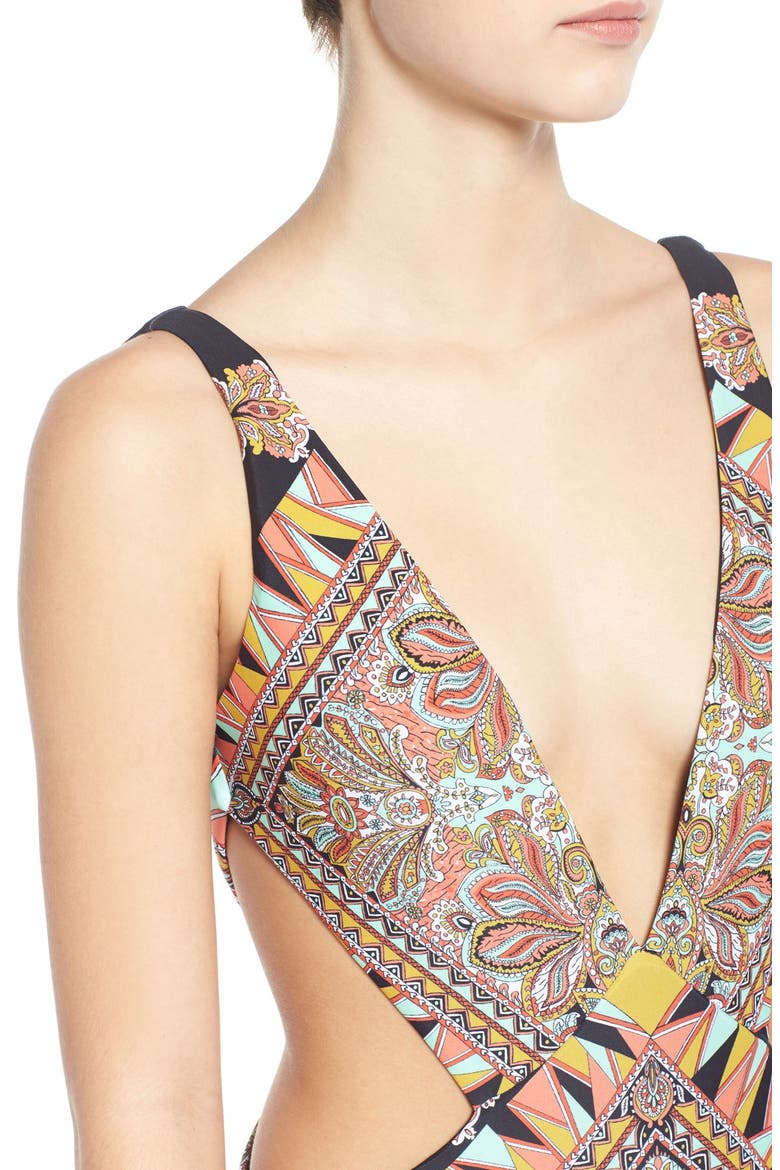 'Stone Row' One-Piece Swimsuit, Alternate, color, BLACK
