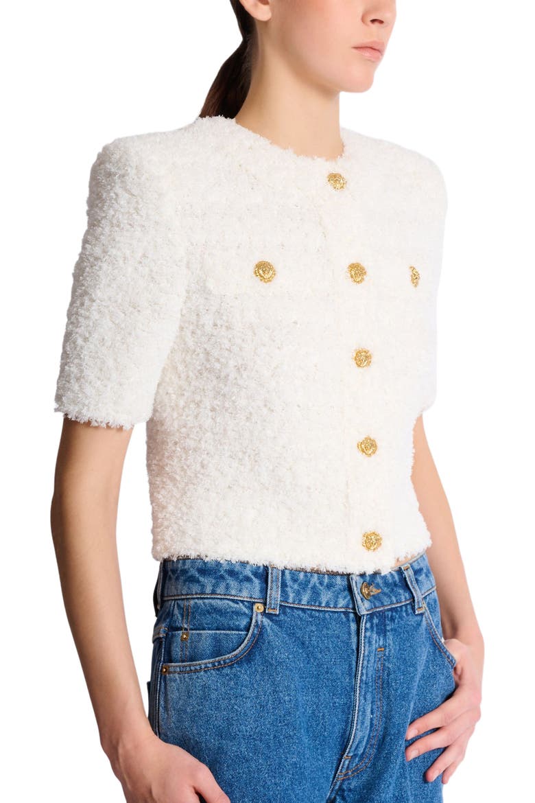 Cardigan in dotted tweed, Alternate, color, white