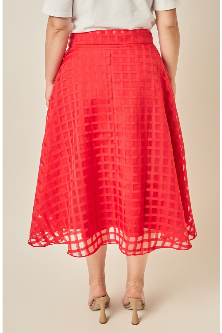 Plaid Organza Fit & Flare Midi Skirt, Alternate, color, RED