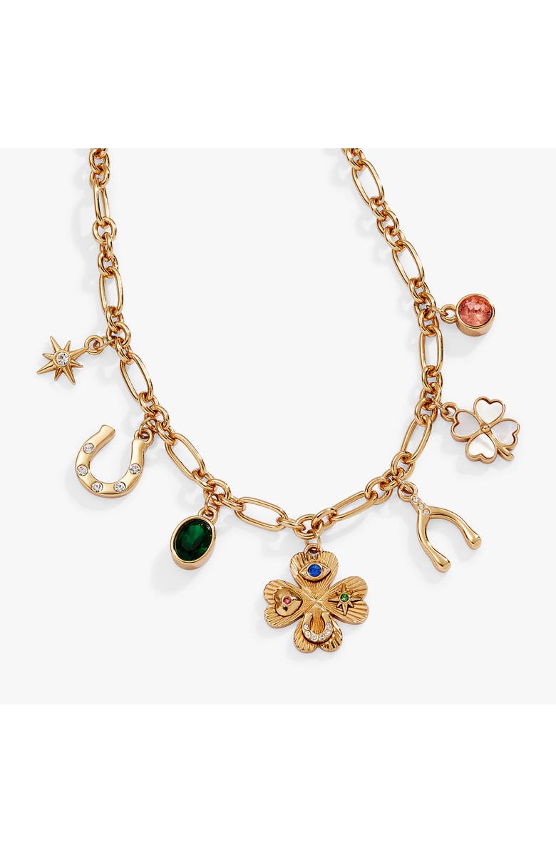 Alex and Ani Lucky Four Lear Clover Charm Necklace, Alternate, color, Gold