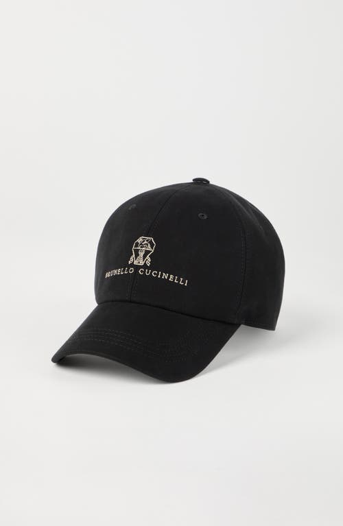 Brunello Cucinelli Baseball Cap In Garment-dyed Twisted Cotton Gabardine With Embroidered Logo In Black