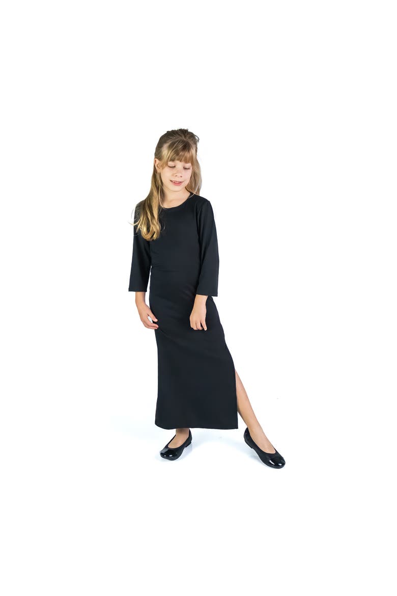 Long Sleeve Side Slit Maxi Dress Solid Color, Main, color, Black