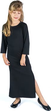 24sevenKid Long Sleeve Side Slit Maxi Dress Solid Color