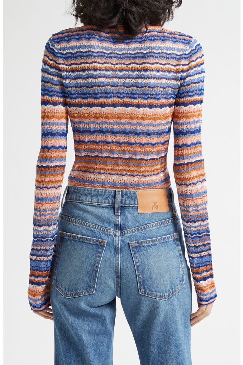 Lunaire Pointelle Stripe Knit Top, Alternate, color, SUNSET