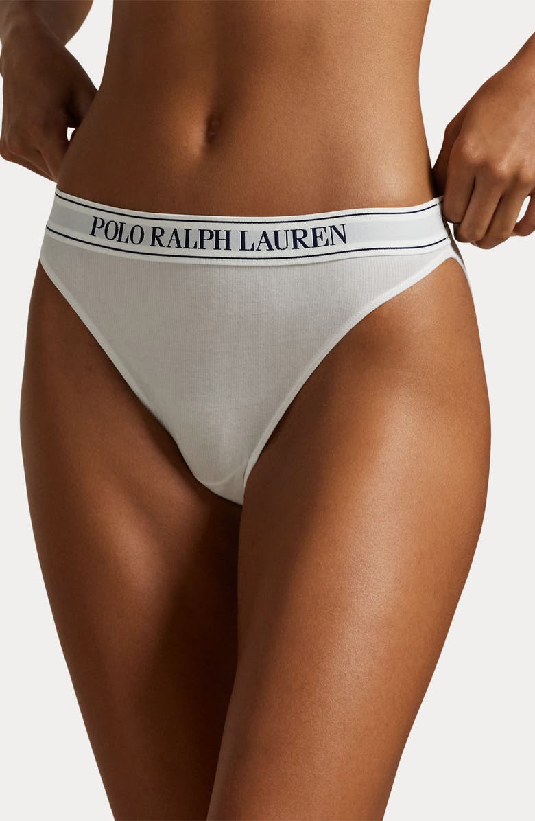 Polo Ralph Lauren Logo Band Assorted 3-Pack High Waist Bikinis, Alternate, color, White Cloud/ Onyx/ Navy