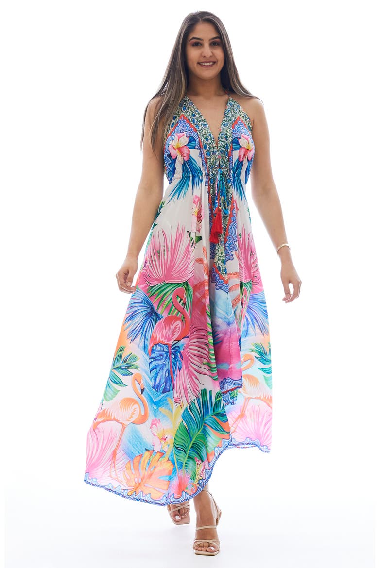Flaming Cover-Up Halter Dress, Alternate, color, PURPLE