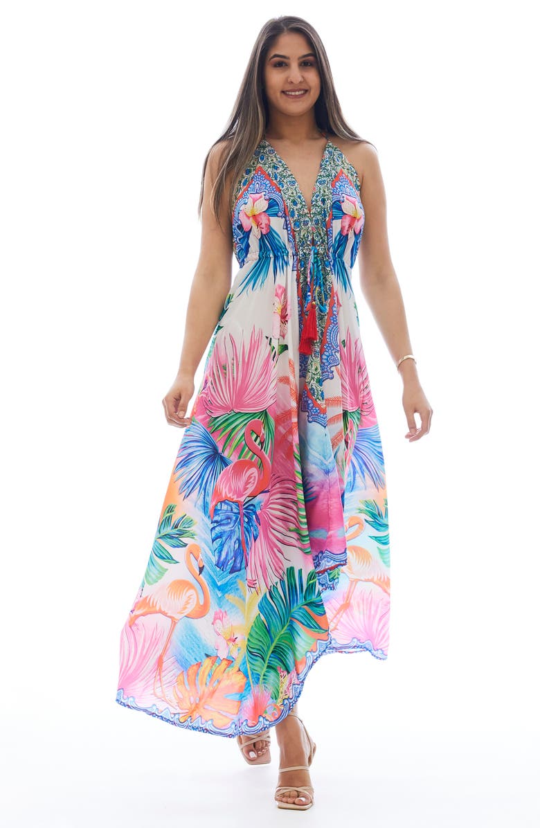 RANEES Flaming Cover-Up Halter Dress, Alternate, color, Purple