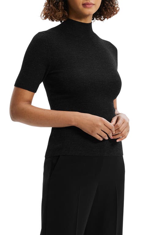 Theory Leenda Regal Merino Wool Short-sleeve Mock-neck Top In Black