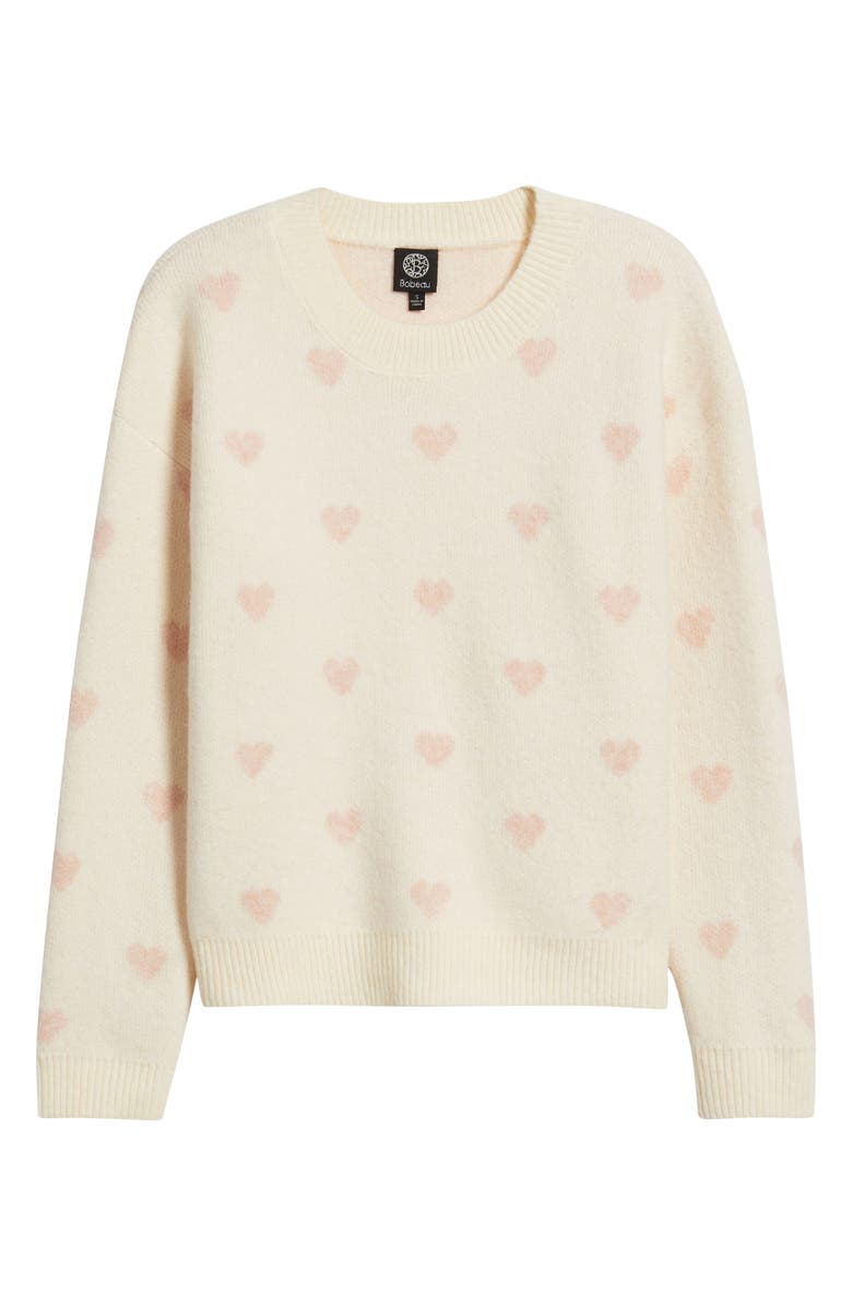 Bobeau Hearts Jacquard Sweater, Alternate, color, Ivory/ Pink