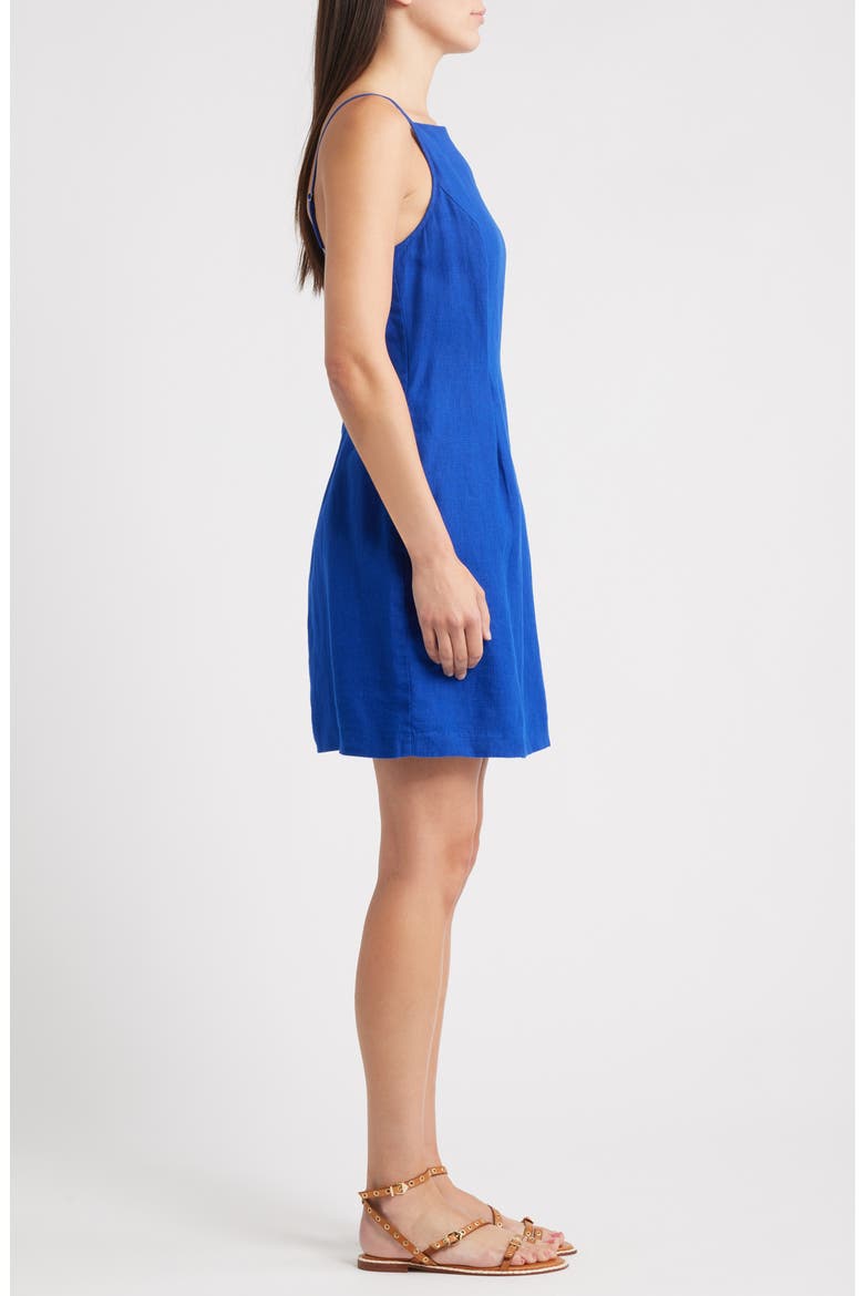 High Neck Sleeveless Linen Minidress, Alternate, color, BRIGHT SAPPHIRE