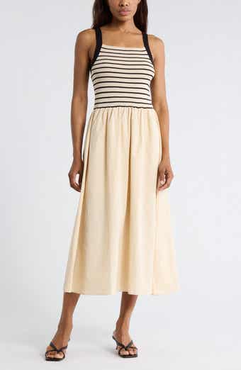 Blu Pepper Stripe Sleeveless Mixed Media Midi Dress
