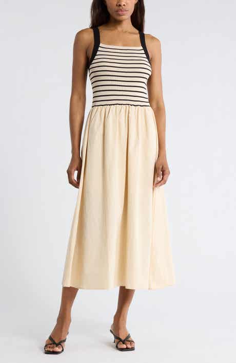 Blu Pepper Stripe Sleeveless Mixed Media Midi Dress