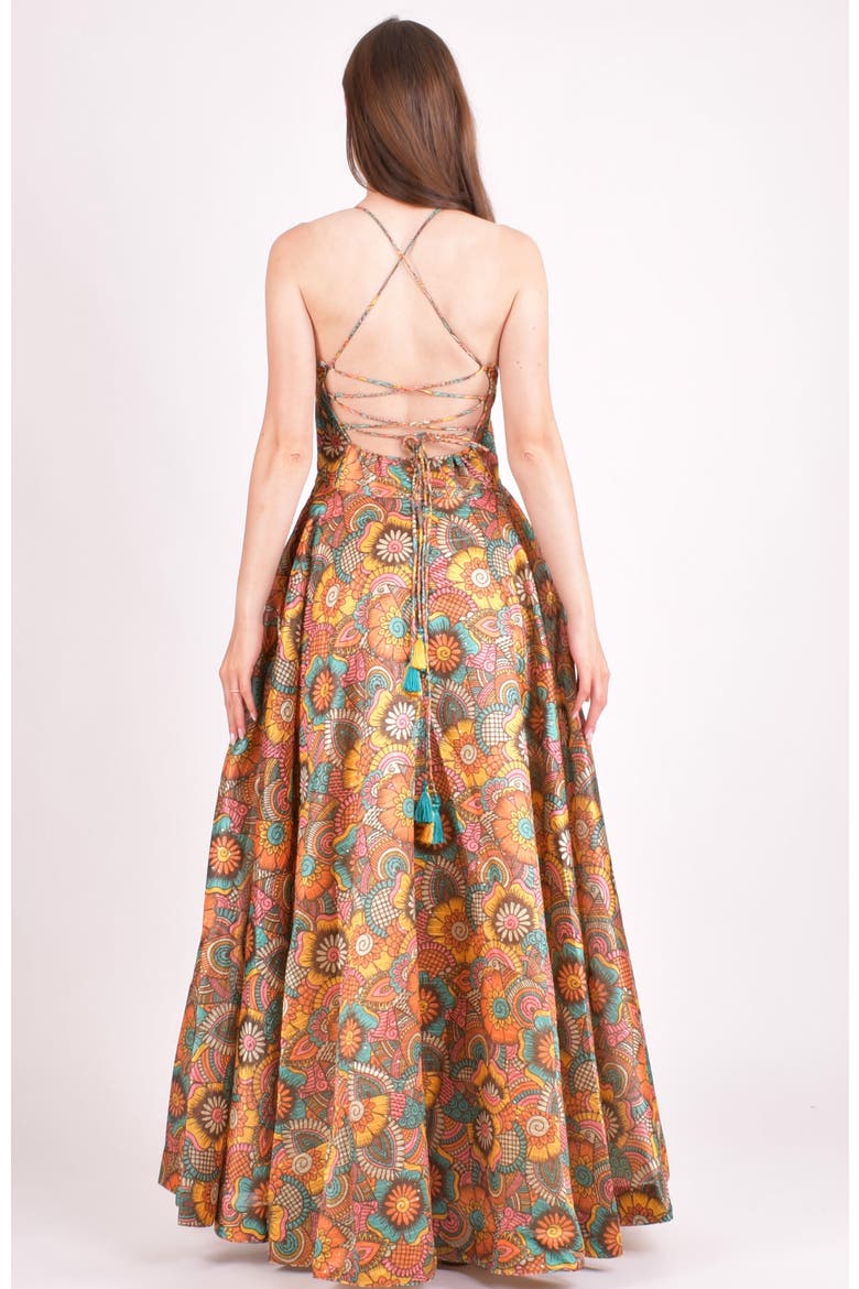 Cora Sequins Embroidered Long Dress, Alternate, color, Brown