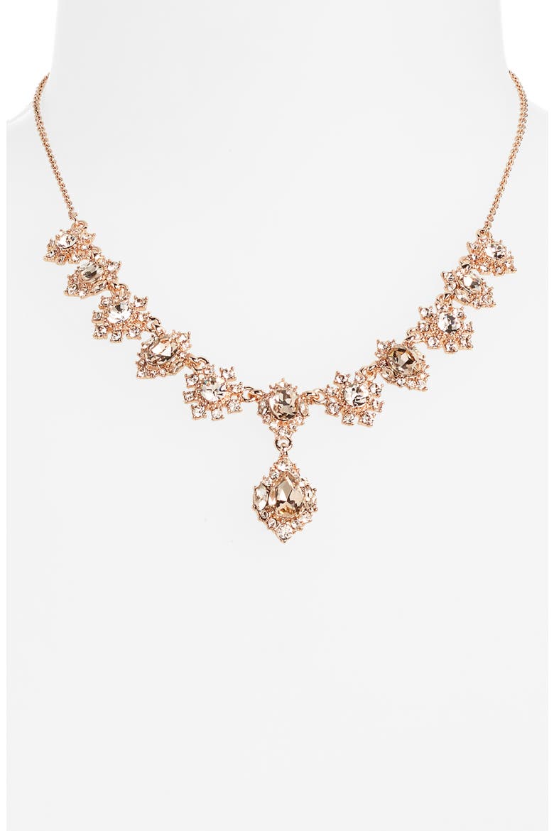 Crystal Halo Frontal Y-Necklace, Alternate, color, ROSE GOLD/ SILK