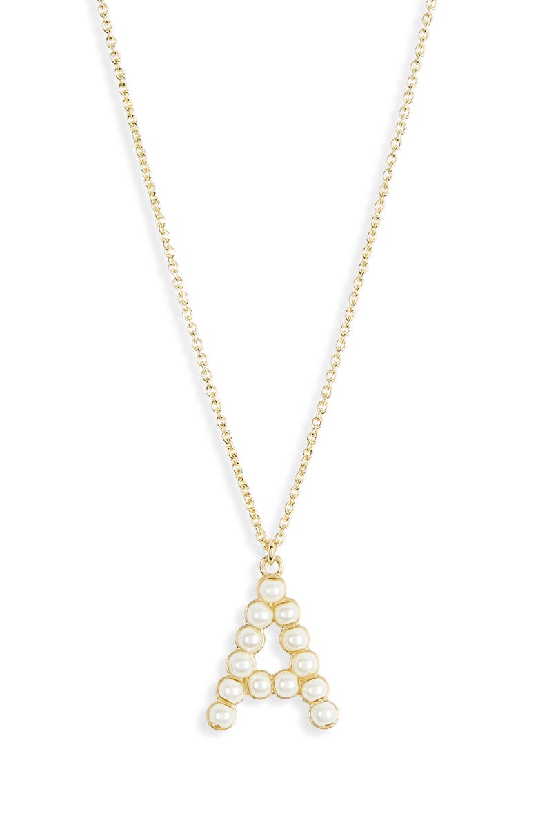 MESHMERISE Imitation Pearl Initial Pendant Necklace, Main, color, Yellow-A