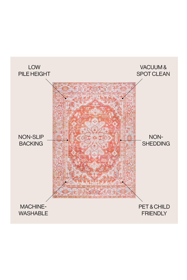 Asa Ornate Medallion Machine-Washable Area Rug, Alternate, color, Orange/Cream