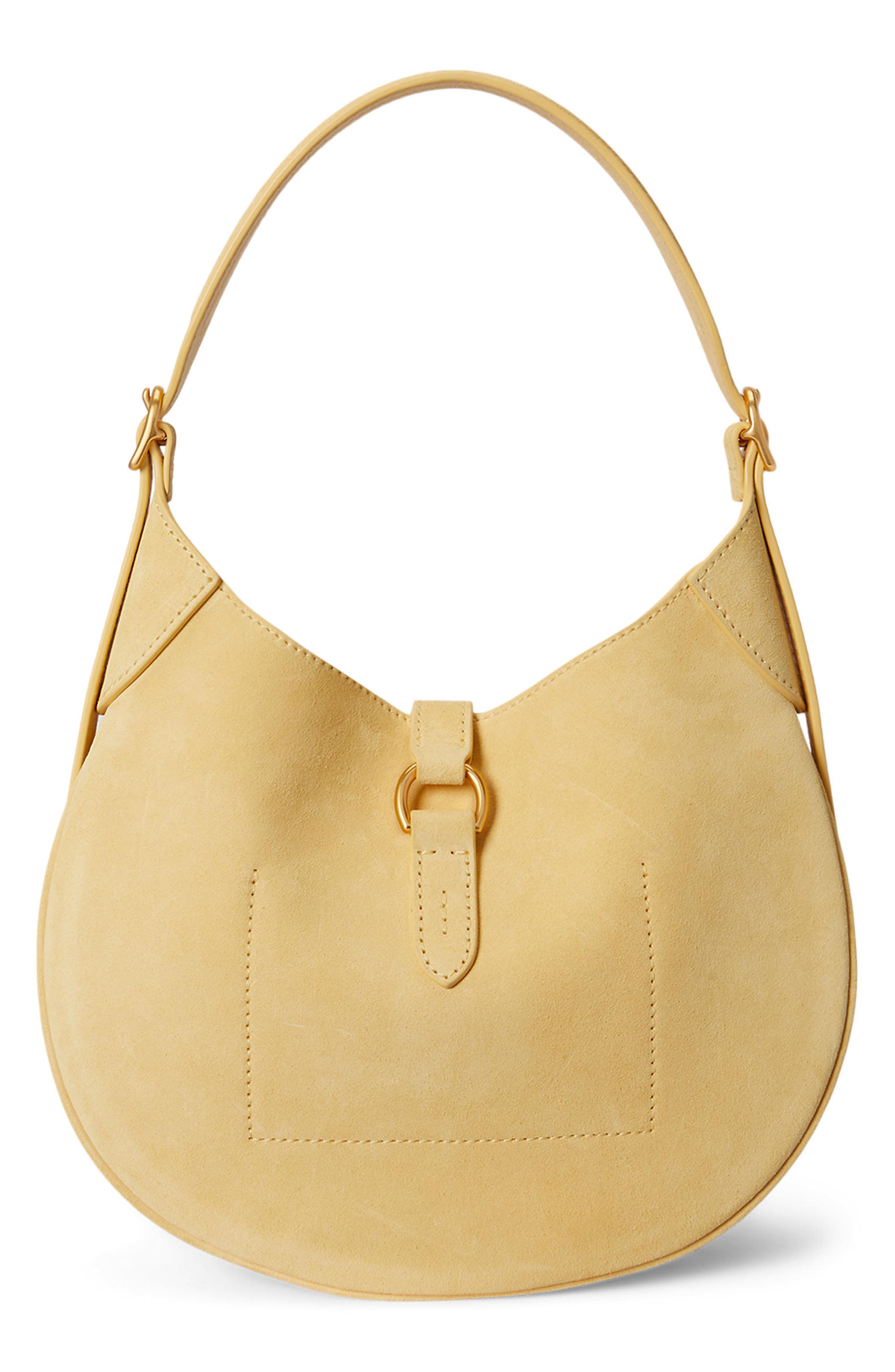 Polo Ralph Lauren Small Polo ID Suede Shoulder Bag, Alternate, color, Lemon Meringue