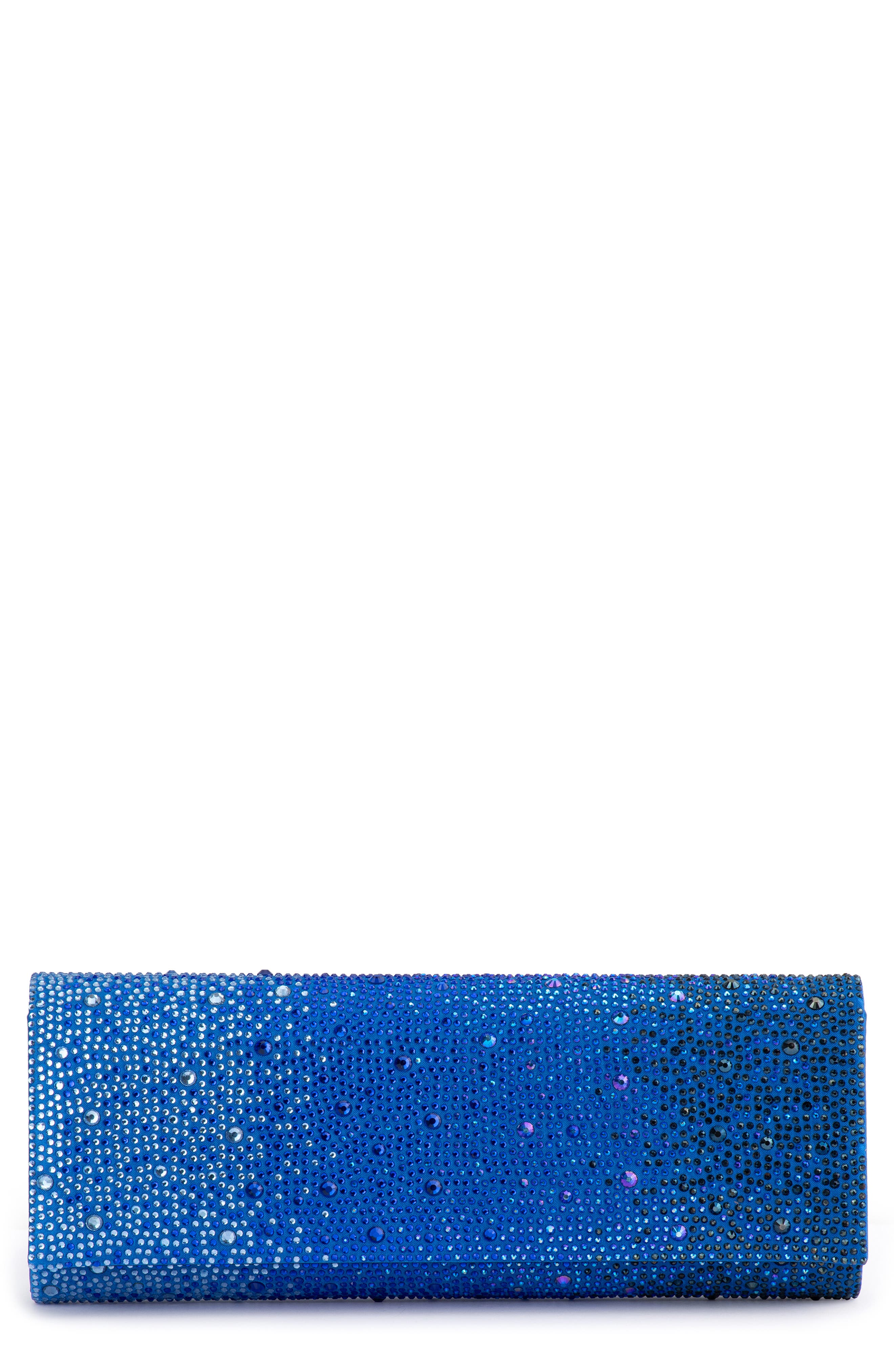 Camille Ombré Hot Fix Crystal Clutch, Main, color, BLUE