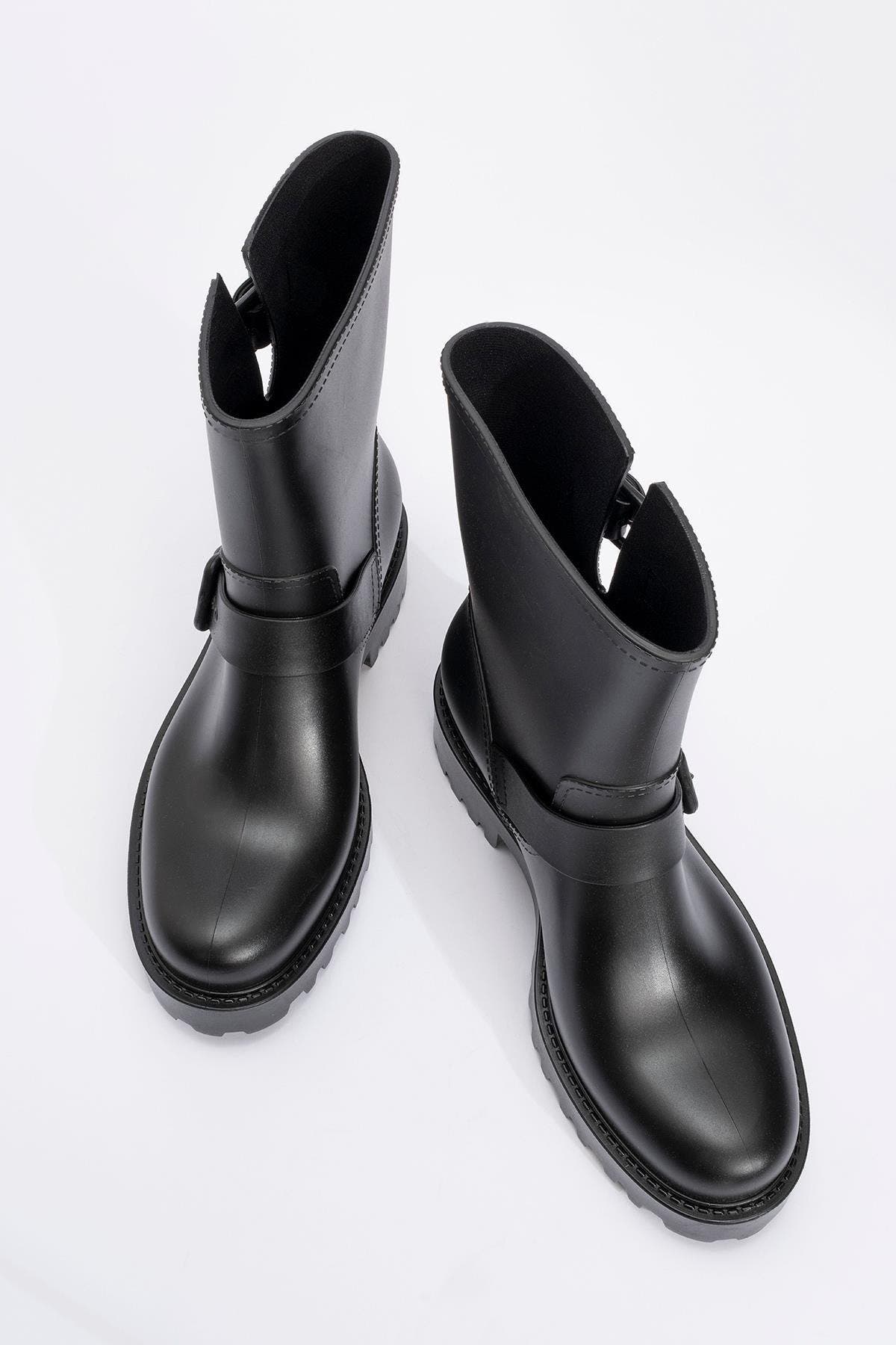 Prologue Shoes Zone Rain Boot, Alternate, color, Black Faux Leather