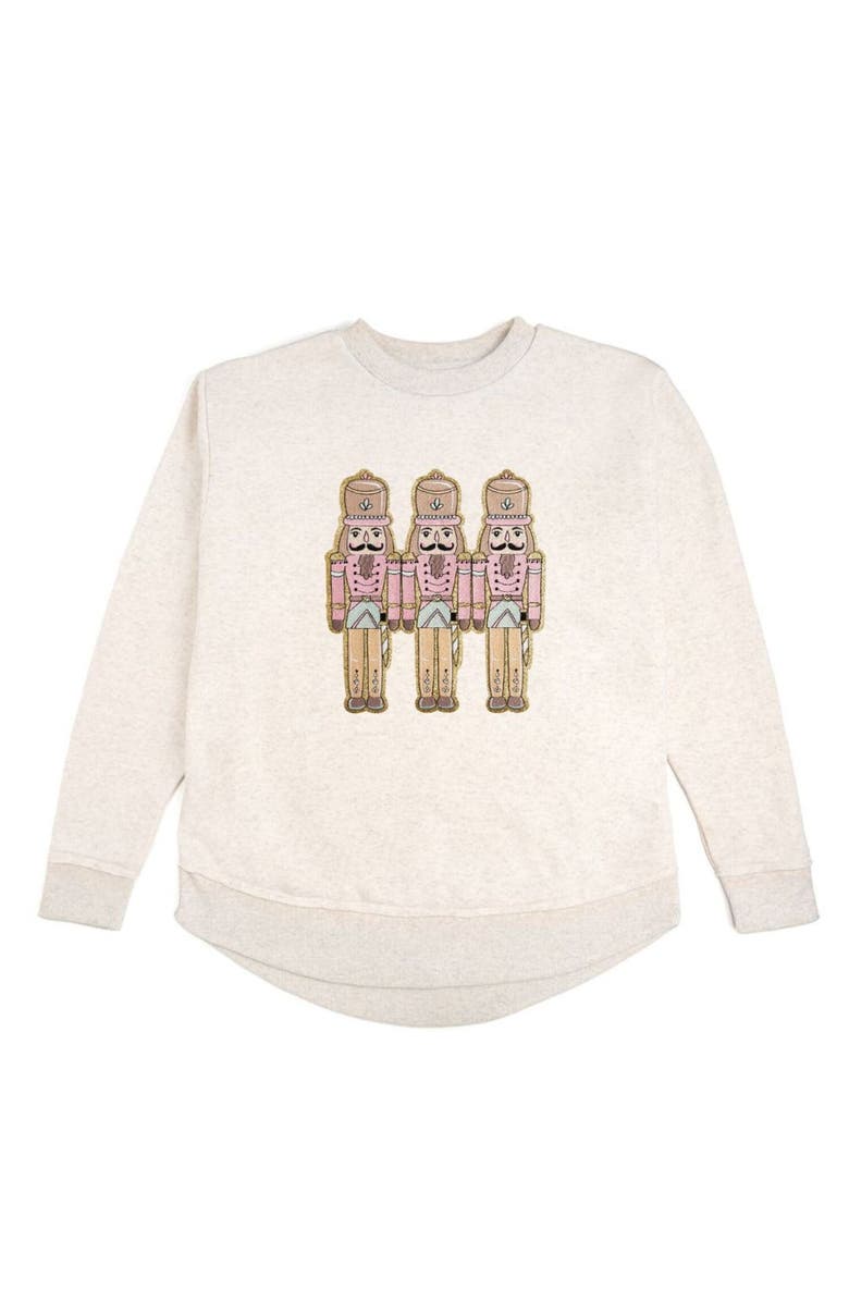 Sweet Wink Pastel Nutcracker Patch Christmas Women's Sweatshirt, Main, color, Natural