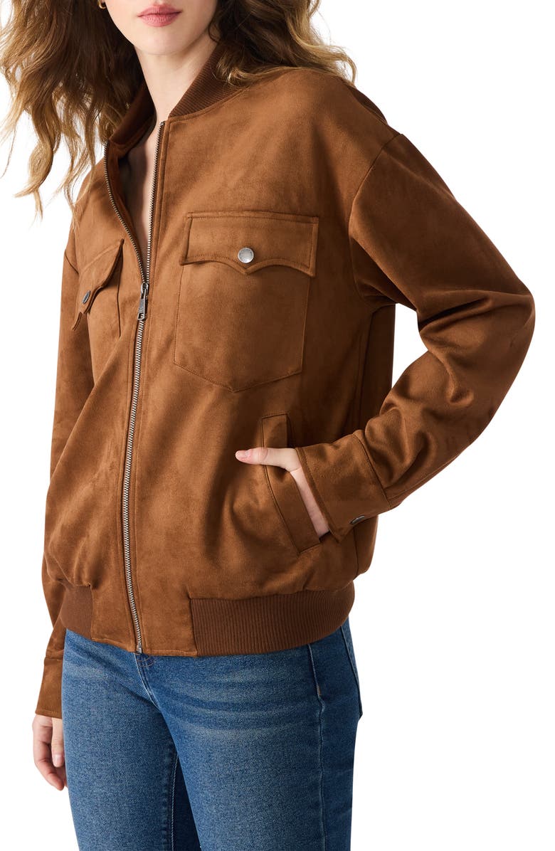 Steve Madden Dean Faux Suede Bomber Jacket, Alternate, color, Chicory Coffee
