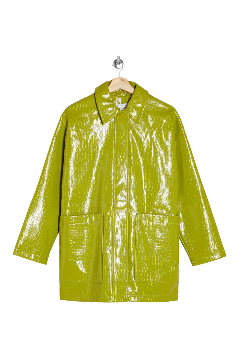 Alma Crocodile Faux Leather Shirt Jacket, Alternate, color, LIME