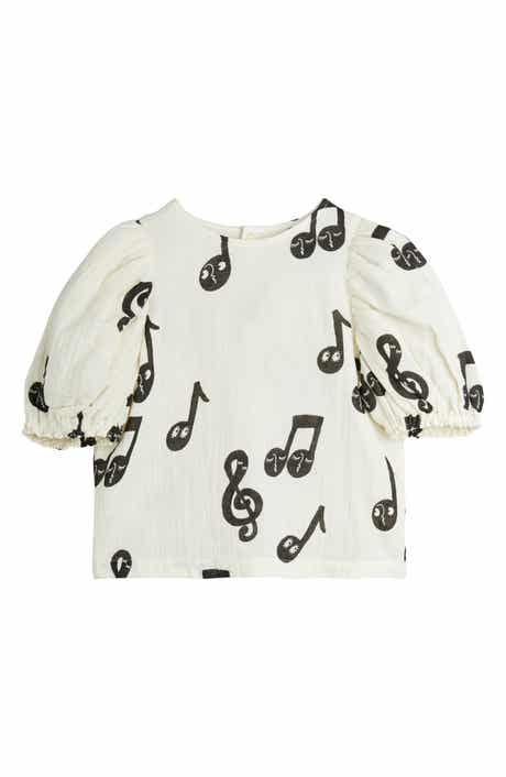 Mini Rodini Kids' Note Print Organic Cotton Muslin Top