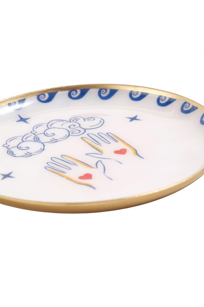 Agra Hand Patterned Round Metal Decorative Tray Set Of 4, Alternate, color, White