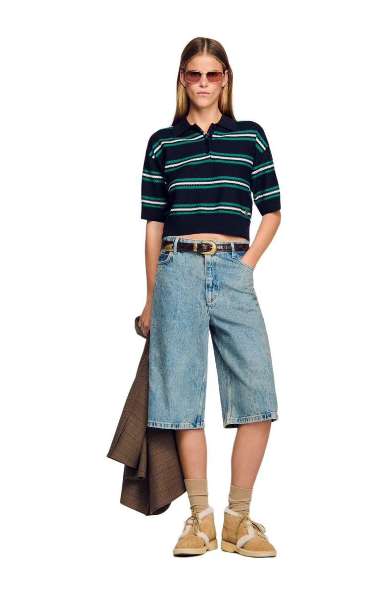 SANDRO Polo-neck striped sweater, Alternate, color, Navy Blue