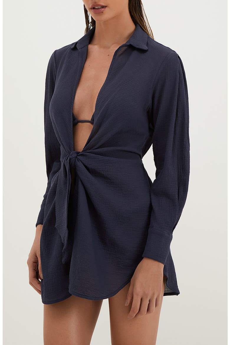 Juliete Long Sleeve Cotton Cover-Up Dress, Alternate, color, BLUE