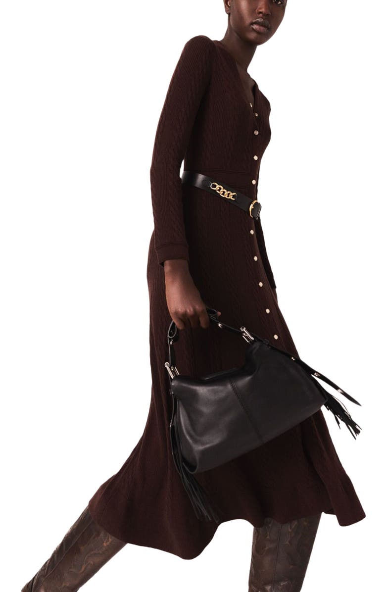 maje Knit maxi dress with buttons, Alternate, color, Brown