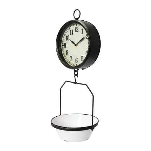 Decorative Vintage Reproduction Enameled Scale Wall Clock, White and Black