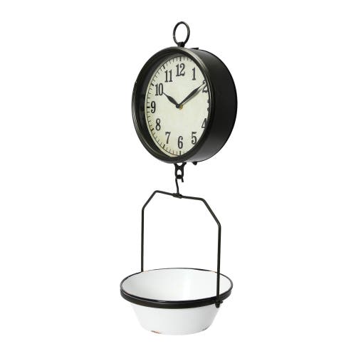 Storied Home Decorative Vintage Reproduction Enameled Scale Wall Clock, White And Black In Black
