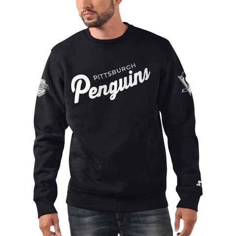 Men's Starter x NHL Black Ice Black Pittsburgh Penguins Cross Check Pullover Sweatshirt